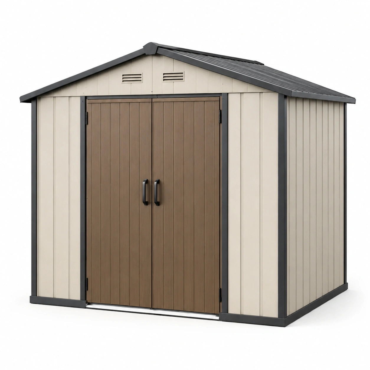 Abri de jardin en résine et acier 2x2m beige/marron