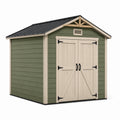 Abri de jardin en bois composite avec toit en acier galvanisé vert et beige