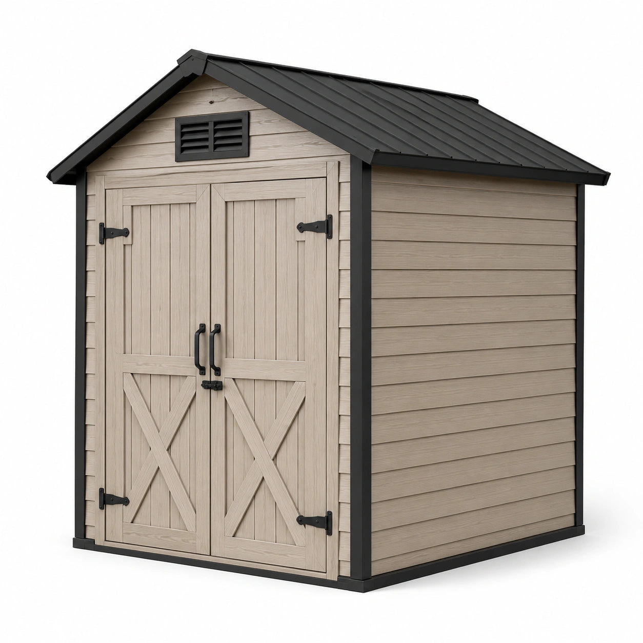 Abri de jardin en résine avec structure en acier galvanisé taupe/noir