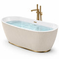 Baignoire ovale en acrylique beige avec base dorée, 170 cm