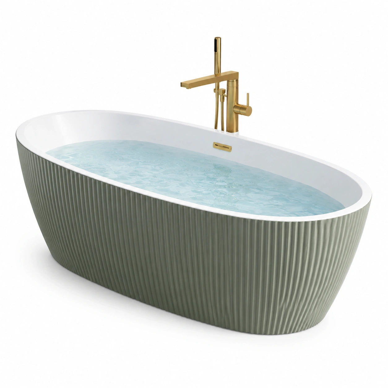Baignoire îlot acrylique avec robinetterie en laiton doré