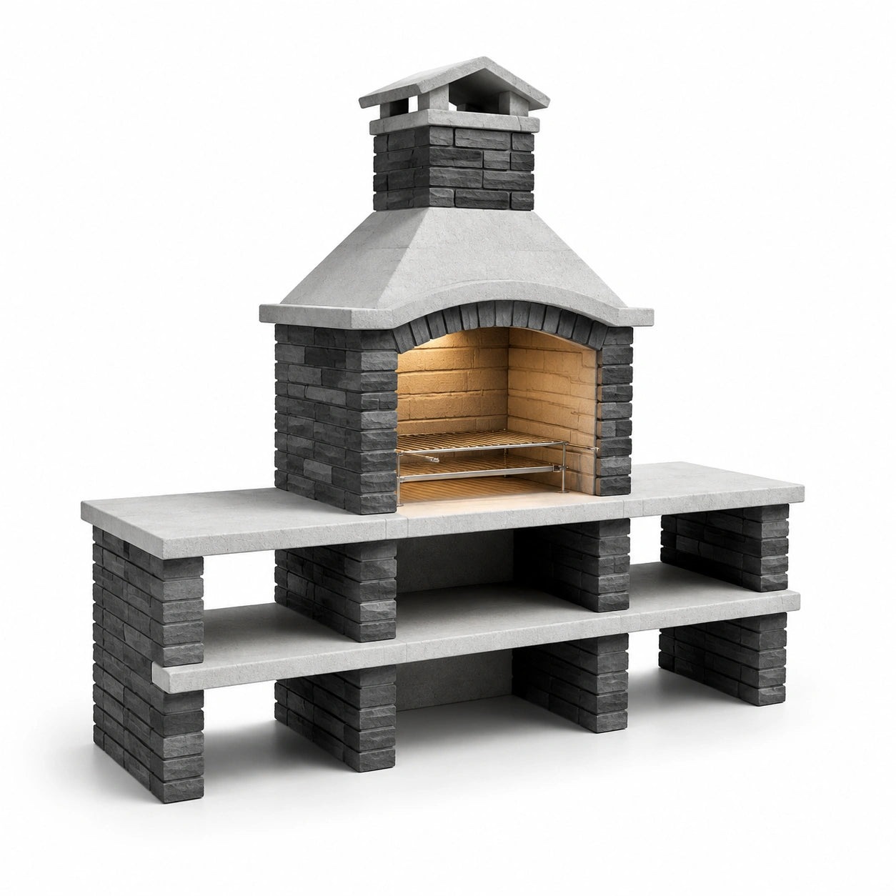 Barbecue en pierre et béton réfractaire gris