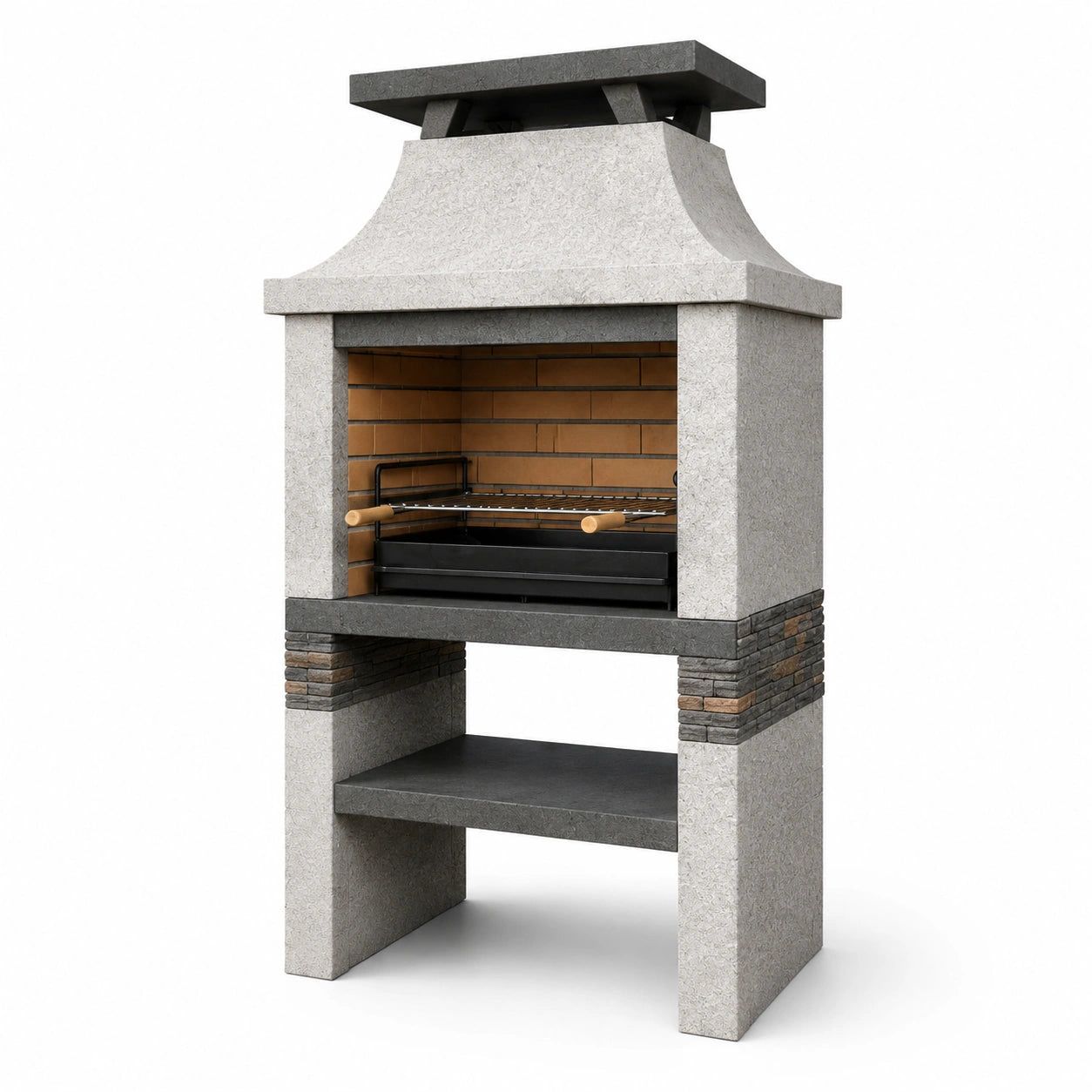Barbecue extérieur en béton et brique réfractaire avec grille en acier inoxydable