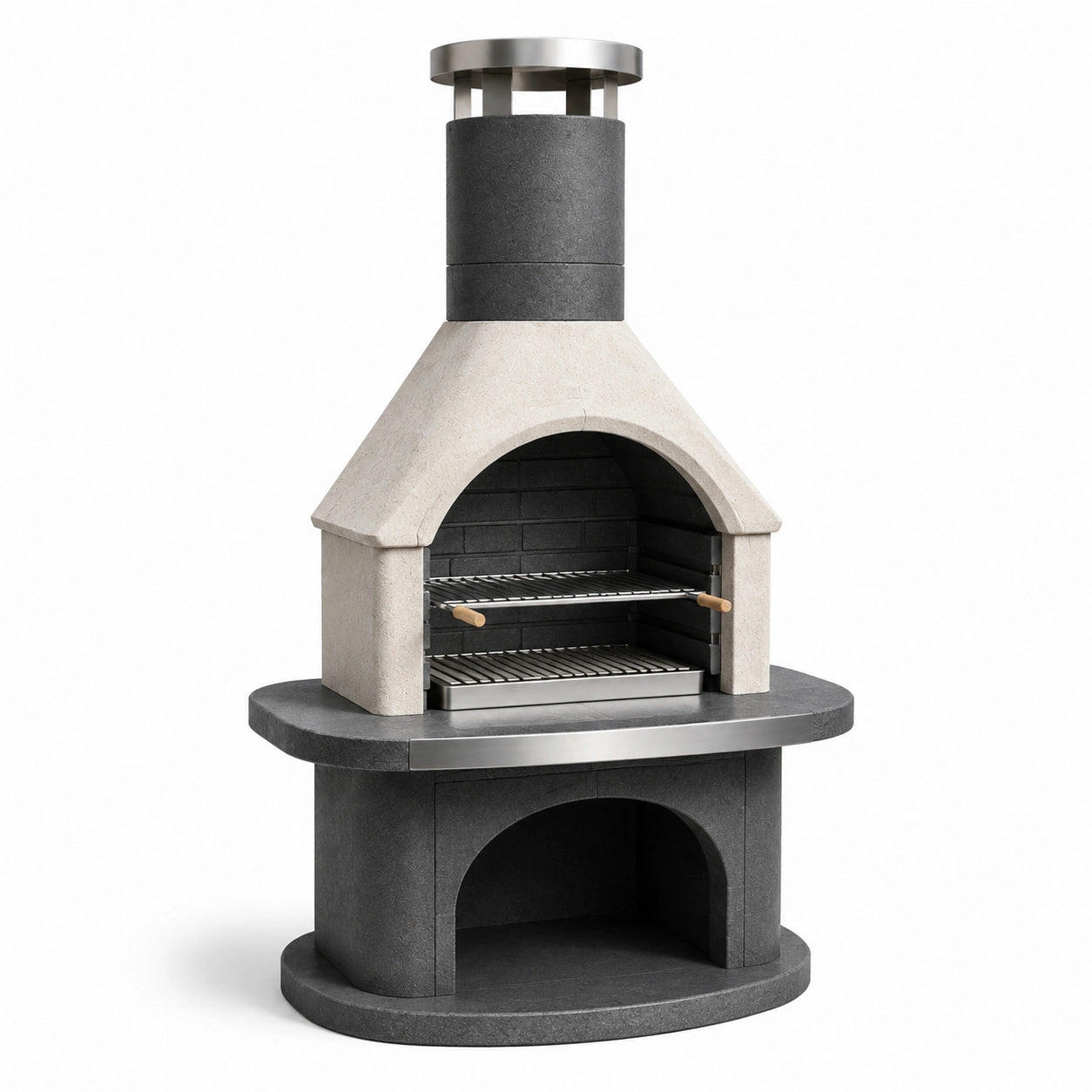 Barbecue en béton avec cheminée en acier inoxydable