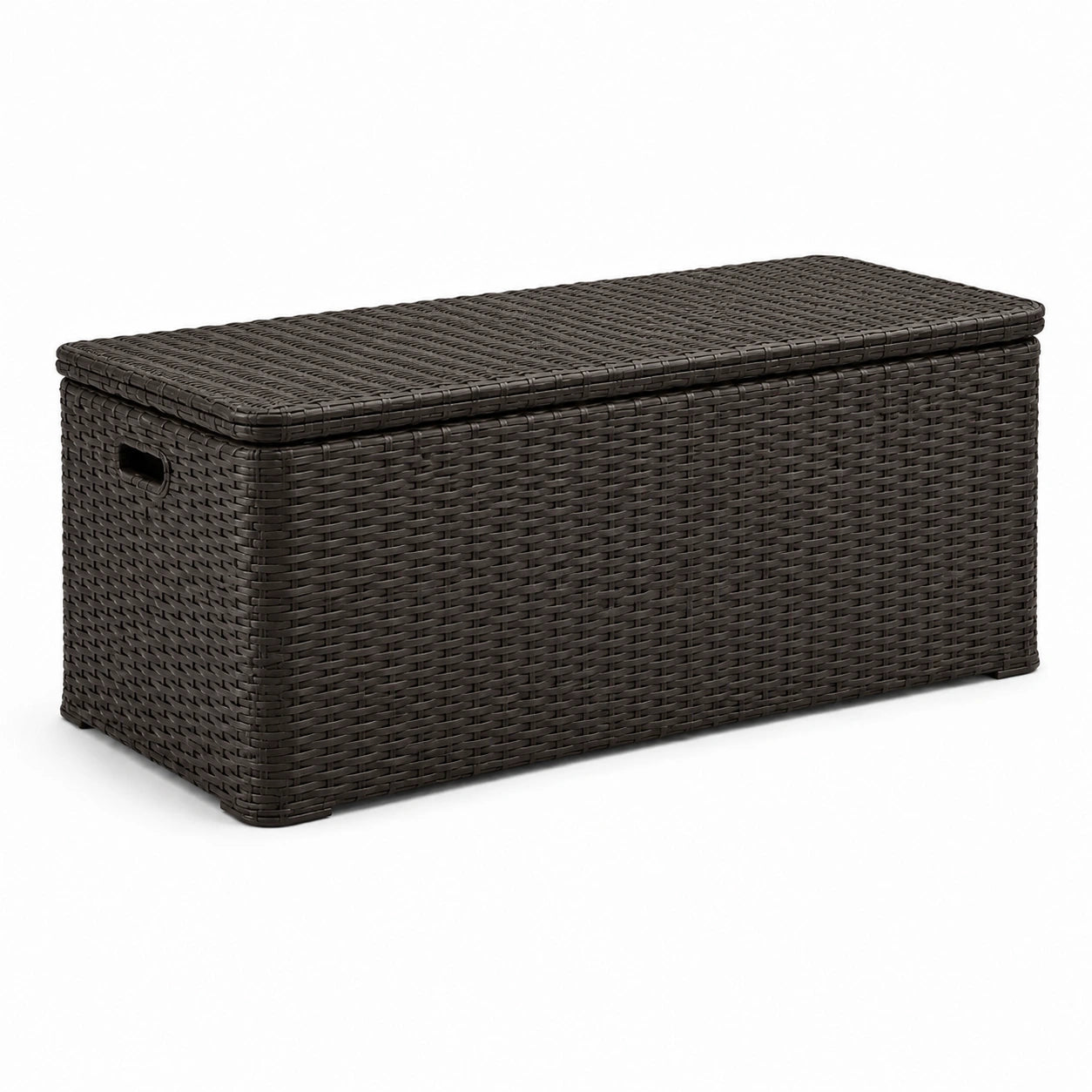Coffre de rangement en résine tressée marron 120 cm