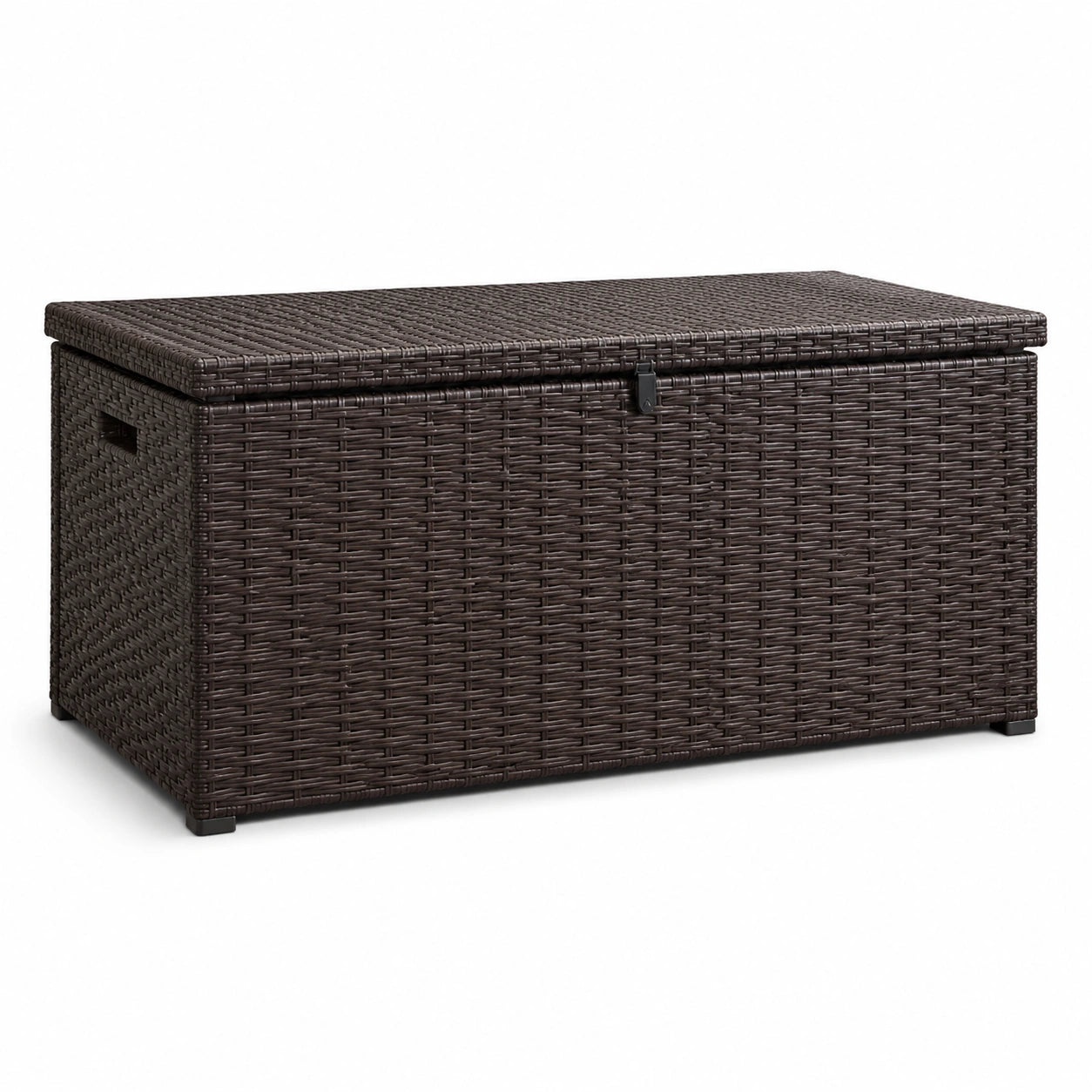 Coffre de rangement en résine tressée et acier marron pour extérieur