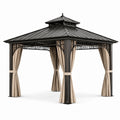 Pavillon de Jardin en Métal avec Rideaux en Polyester Beige 3x3 m