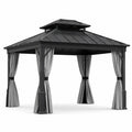Pavillon en métal avec toit en acier et rideaux en polyester gris 3x3m