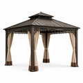 Pavillon en acier avec toit en métal et rideaux en polyester marron/beige 300x400 cm