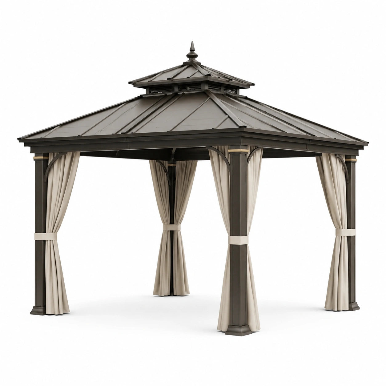 Pavillon extérieur en métal avec toit en aluminium et rideaux en polyester 3x3m
