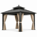 Tonnelle avec toit en métal et rideaux en tissu, 300x400 cm, noir et beige