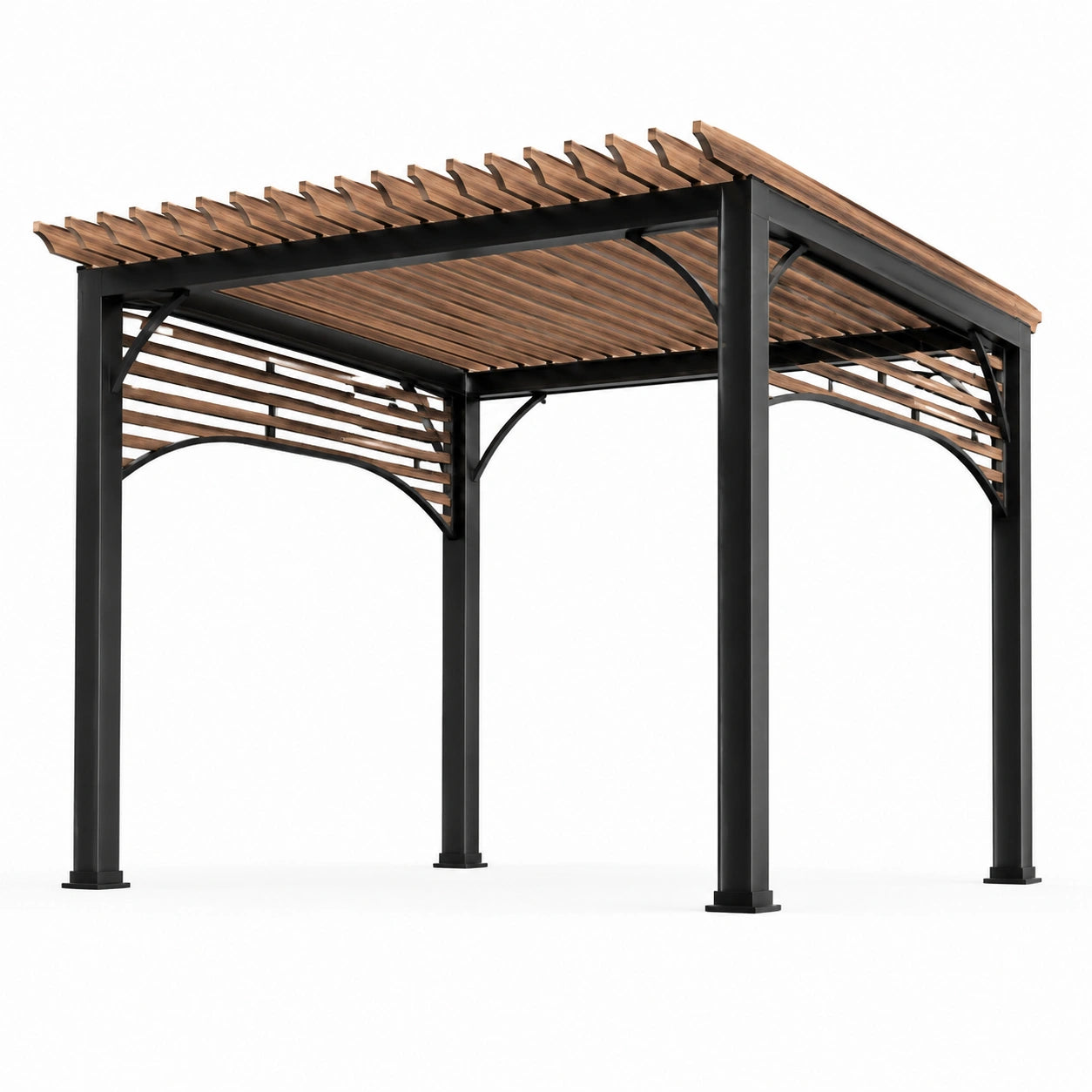 Pergola en aluminium et bois 300x300 cm noir et bois naturel