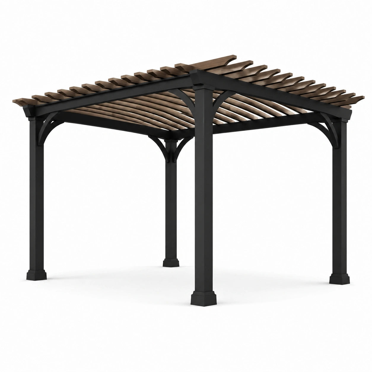 Pergola en aluminium et bois noir et brun 3m x 3m