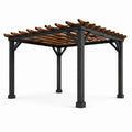 Pergola en aluminium et bois noir et marron 300 cm x 300 cm