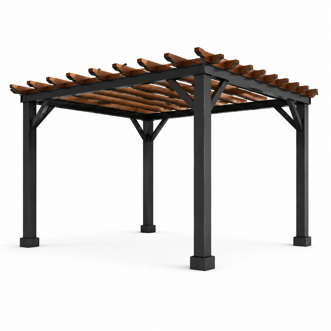 Pergola en aluminium et bois noir et marron 300 cm x 300 cm