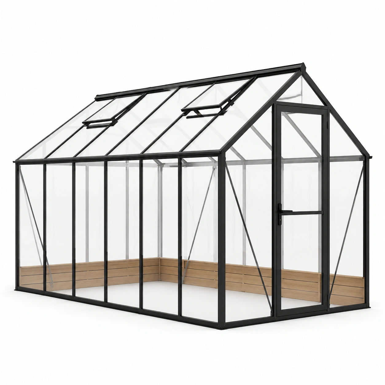 Serre en aluminium avec verre trempé et cadres en bois 375x185x209 cm