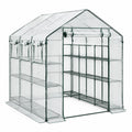 Serre de jardin en métal avec étagères métalliques, structure en acier, 143 cm x 143 cm x 195 cm, transparente