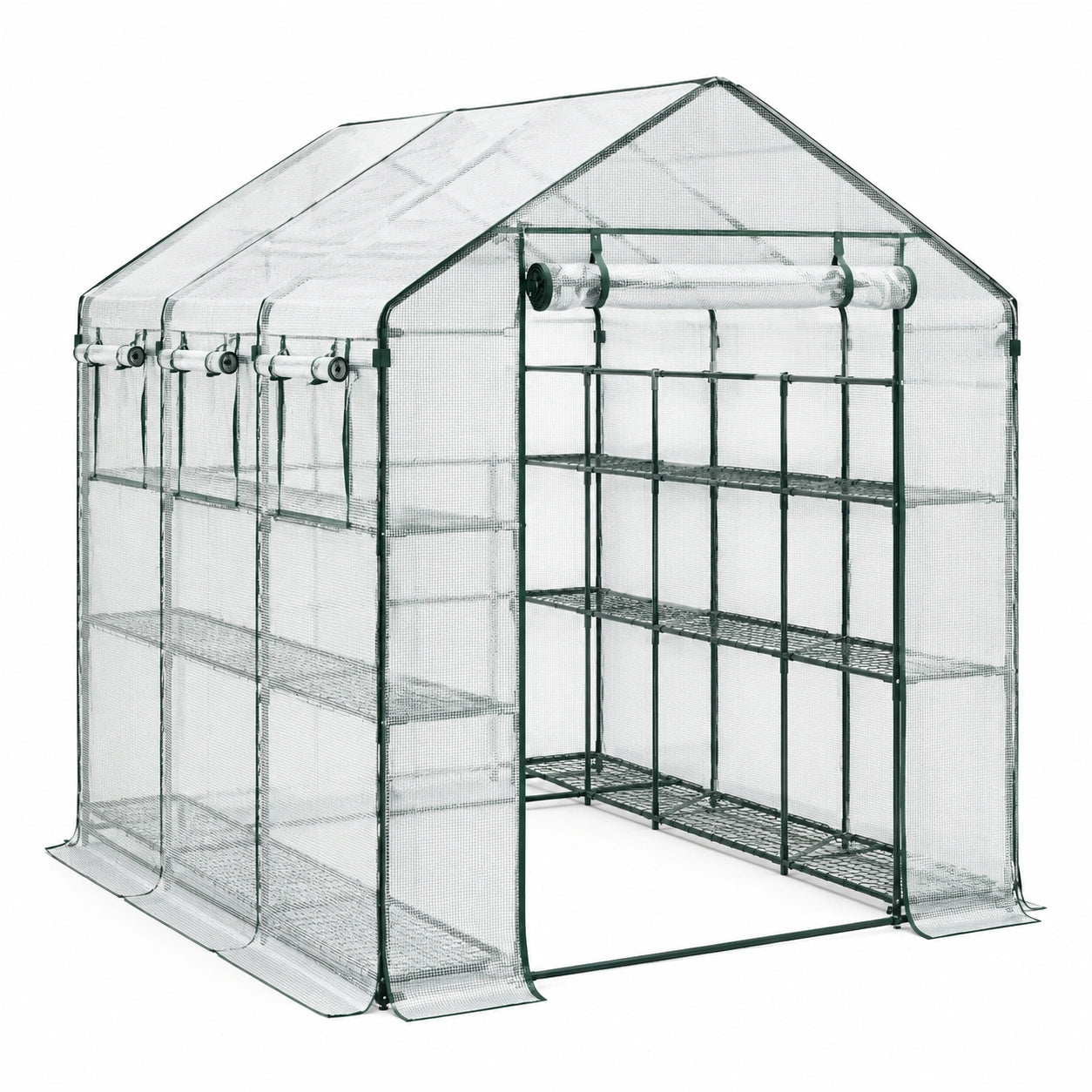 Serre de jardin en métal avec étagères métalliques, structure en acier, 143 cm x 143 cm x 195 cm, transparente